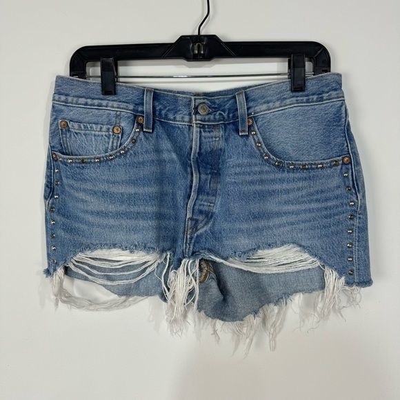 Levi's 501 Button Fly Jewel Raw Hem Fray Denim Jean Shorts Summer - Picture 1 of 5